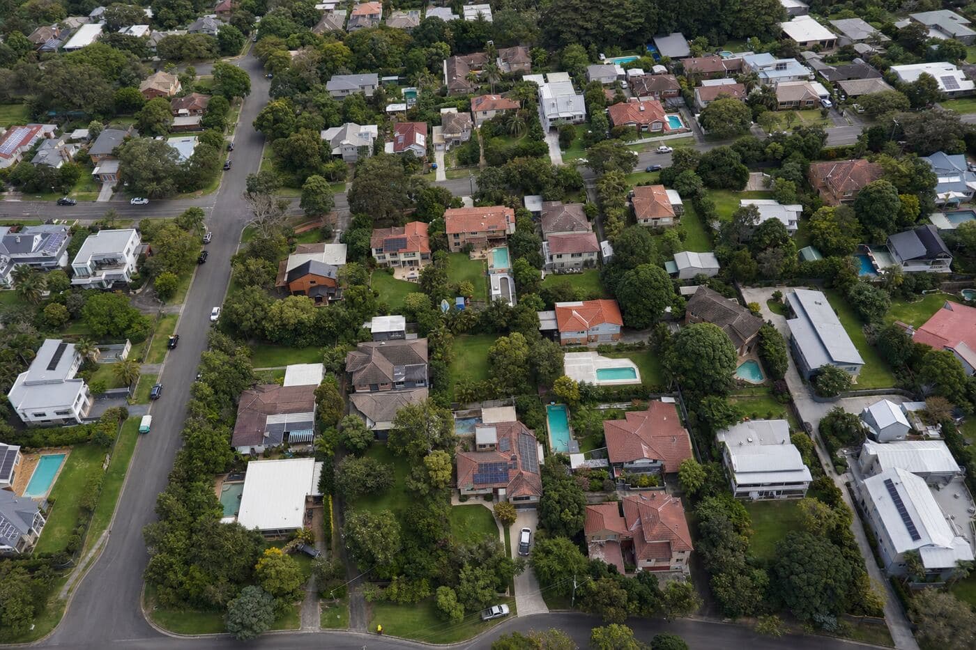 Aerial view of Australian residential lots